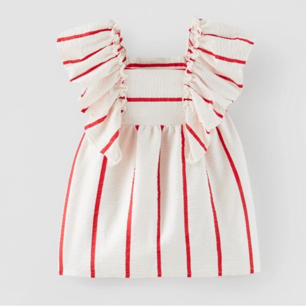 Zara White and Red Striped Kids Dress